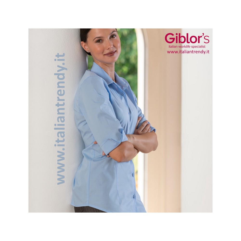 Camicia Azzurra da Donna Slim Elasticizzata Manica 3/4 per Reception e Sala