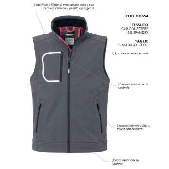 Gilet Professionale da Lavoro Softshell Traspirante E Impermeabile