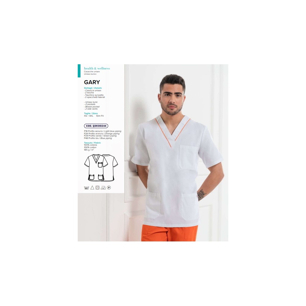 casacca a v bianca con profili per medico ospedale oss infermiere gary
