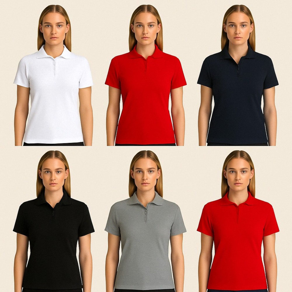 Polo Slim da Donna a Maniche Corte Blu, Bianco, Nero, Azzurro, Verde, Grigio o Rosso italiantrendy