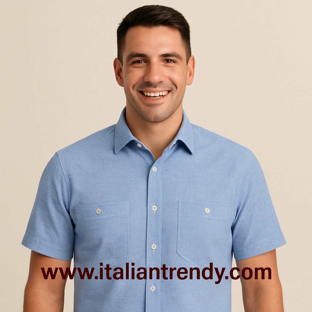 camicia iron manica corta in cotone oxford colore azzurro taglie da s a 4xl italiantrendy