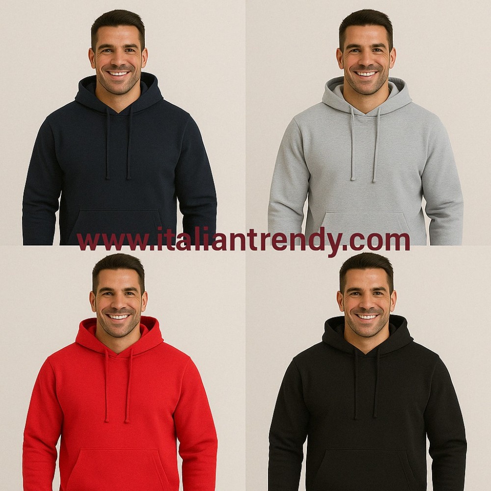 Kapuzenpullover Devon in Blau, Schwarz, Grau oder Rot mit Kordelzug und Taschen.