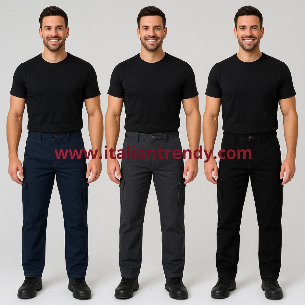 pantalone cargo da lavoro dal peso medio in cotone tasche multiple in blu nero e grigio
italiantrendy