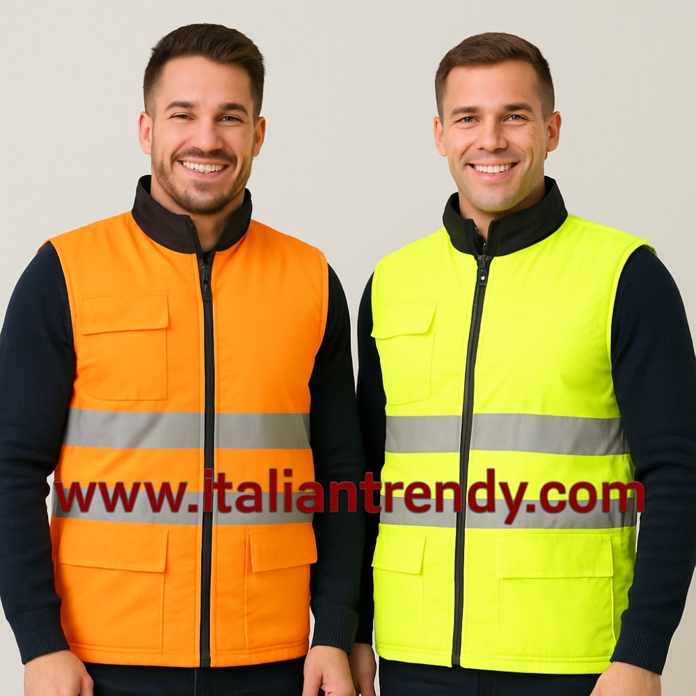 gilet ad alta visibilita hi-vis reversibile con 5 tasche e porta badge in arancione o giallo
italiantrendy