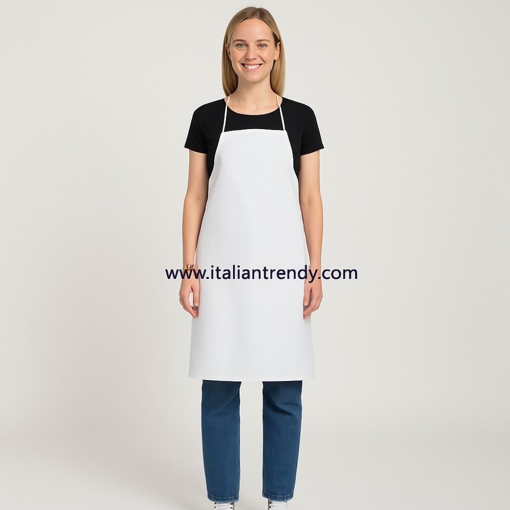 Delantal de cocina blanco de algodón ligero. Míralo en línea.