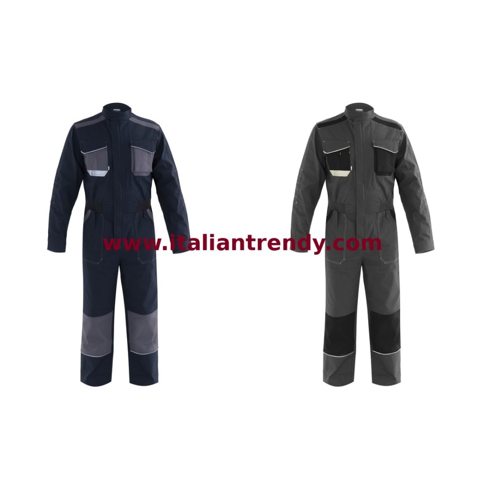 tuta da lavoro multistagione in canvas stretch con collo coreana - taglie s-4xl, blu e grigio ultraflex A40228 italiantrendy