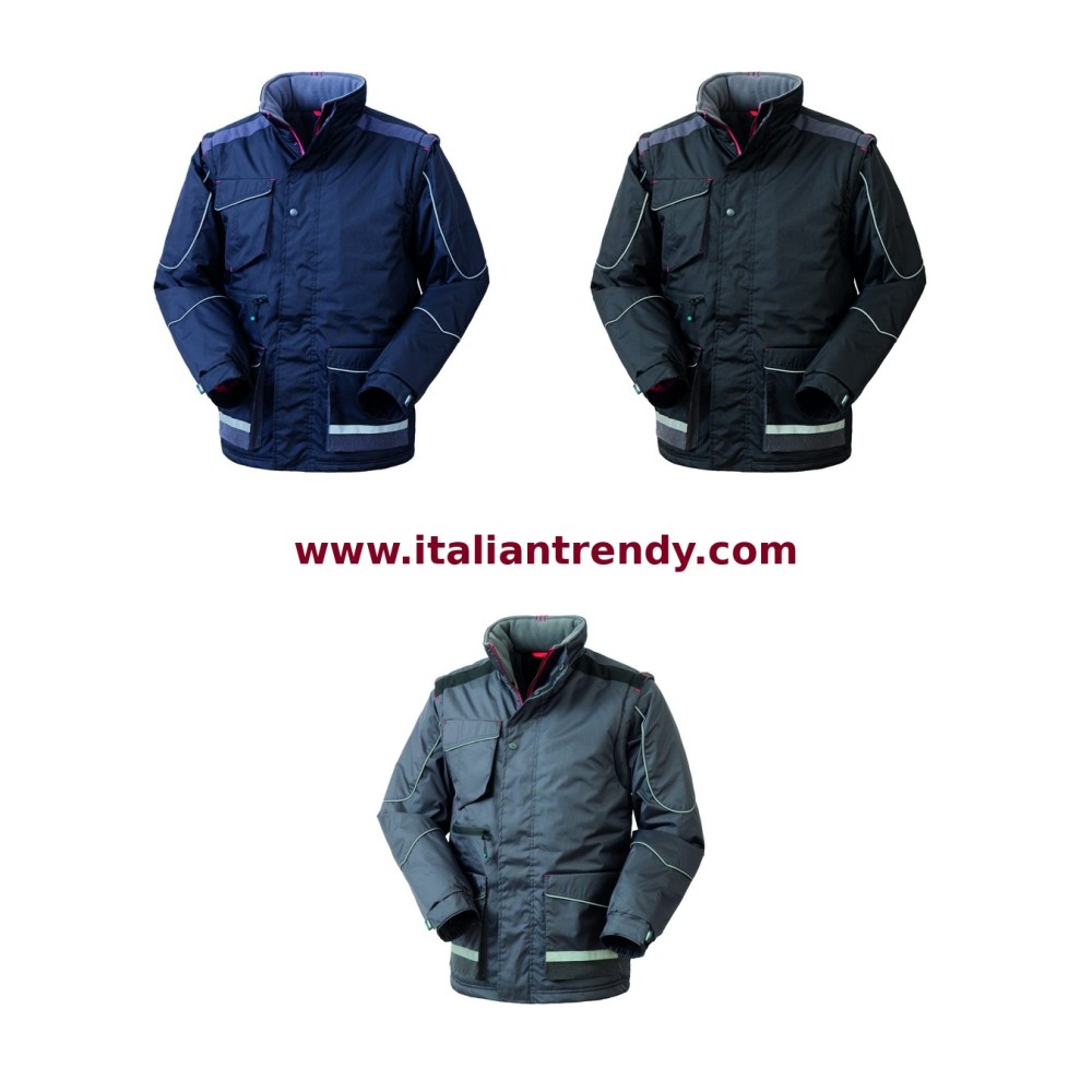 giubbotto invernale uomo blu grigio nero maniche staccabili tessuto antipioggia. per industria e edilizia italiantrendy