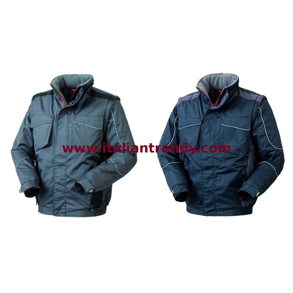 giubbotto invernale uomo blu grigio maniche staccabili tessuto antipioggia. per industria e edilizia hh642 italiantrendy