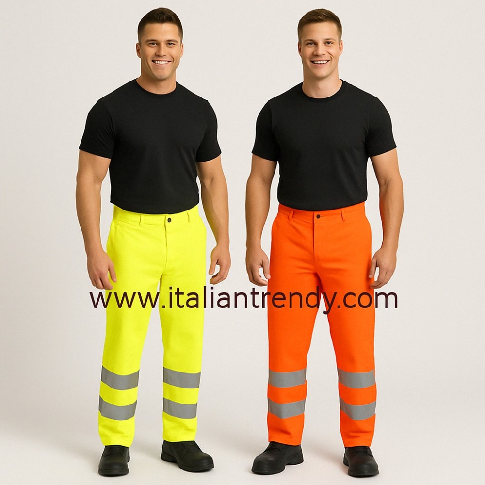 High-Visibility Summer Work Pants Reflective Orange CE 2 for Road Work