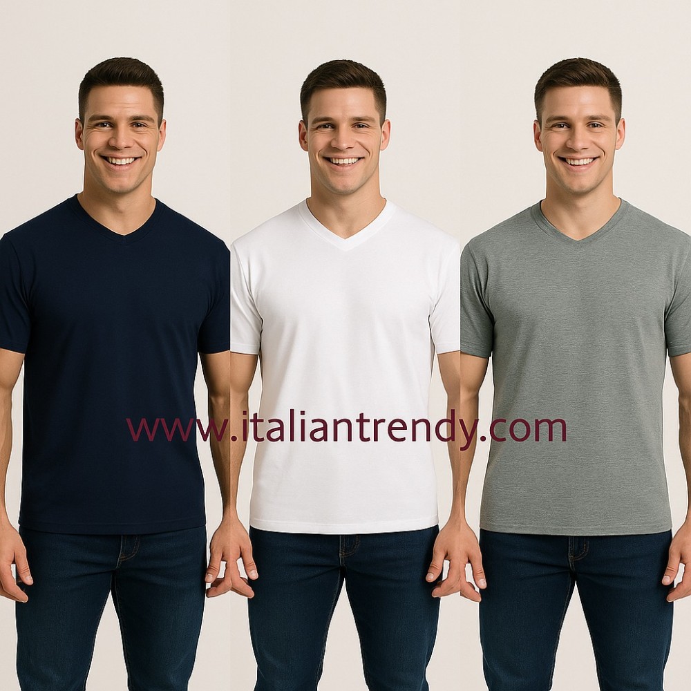 stock di 10 maglie a v t-shirts in cotone a manica corta in blu, bianco o grigio hh116 italiantrendy