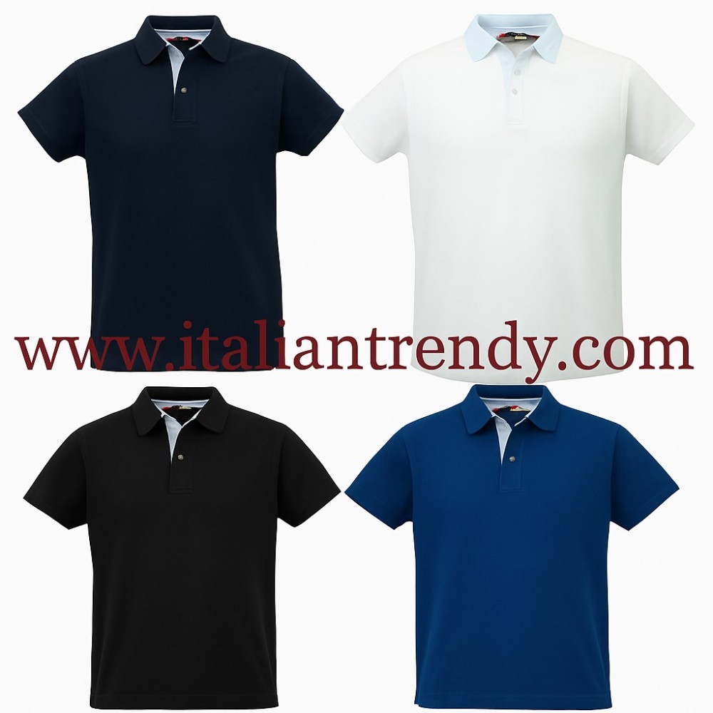 polo da uomo a maniche corte morbido in jersey con inserti celesti hh163 italiantrendy
