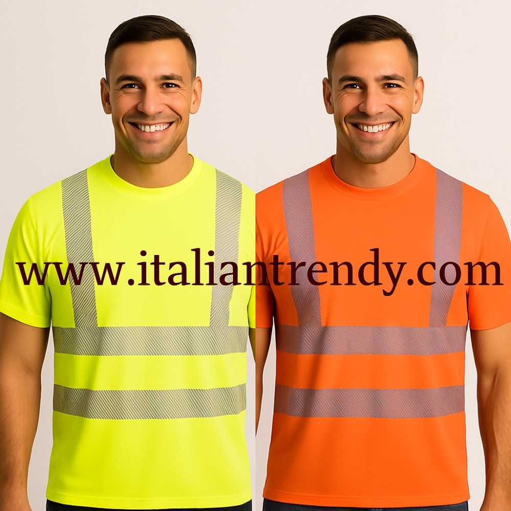 t-shirt alta visibilita rifrangente poliestere arancio e giallo taglie s-4xl hh234 italiantrendy