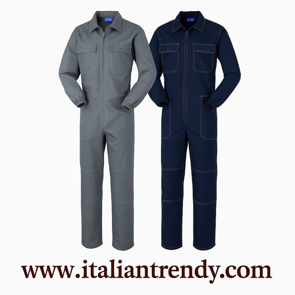 tuta da lavoro elasticizzata in cotone grigio o blu per settori edilizia meccanica e industria a40149 italiantrendy