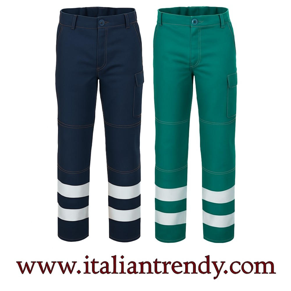 Blue Cotton Pants with 2 Reflective Bands for Road Work