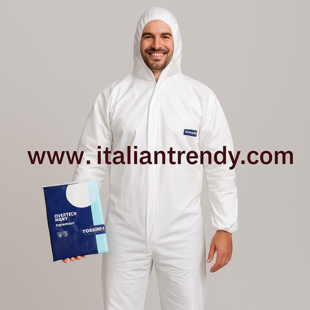 Tuta Con Cappuccio Bianca mono uso In Polietilene Microforato SMS 50 G/ Mq RR800