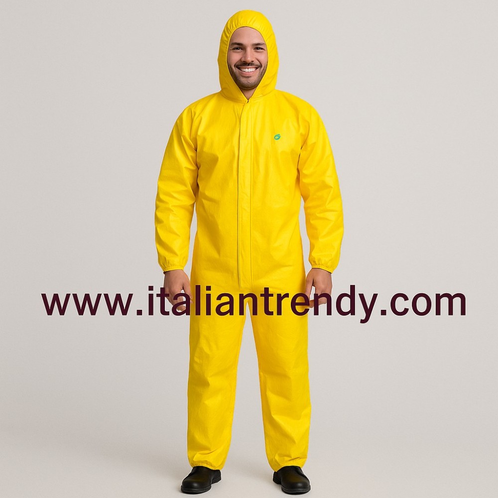 Arbeitsanzug Mit Gelber Kapuze Und Polymerbeschichtung CE III