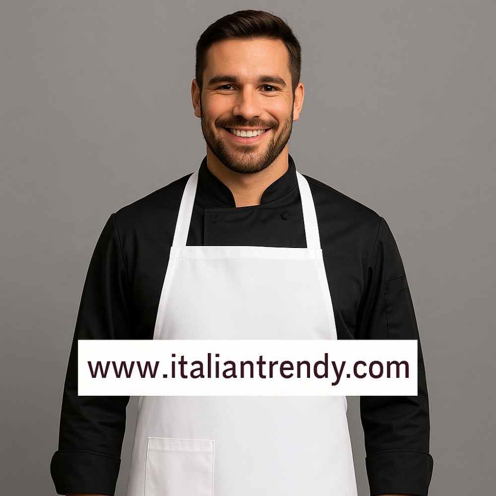 Long White Apron. One Size, Front Pocket Bib on Italiantrendy.
