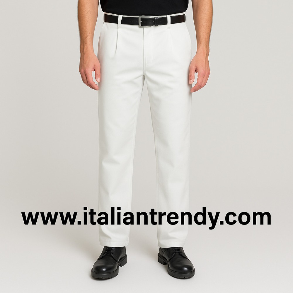 pantalone uomo bianco da lavoro in drill di cotone con tasca laterale a00101 italiantrendy milano