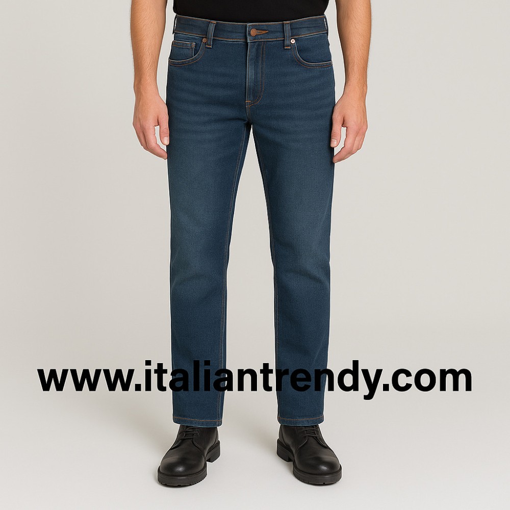 Herren Stretch-Jeans mit geradem Bein im Stone-Washed-Look in Blau Denim