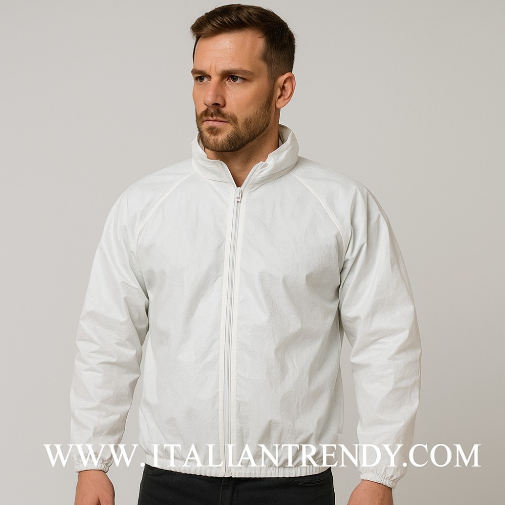 Disposable white Tyvek jacket in microperforated polyethylene 41 g/sqm for bodywork
