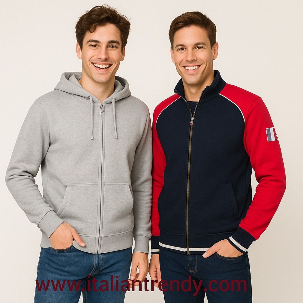 felpa bicolore blu rosso aperta cerniera lunga con bandiera italiana hh186 italiantrendy milano