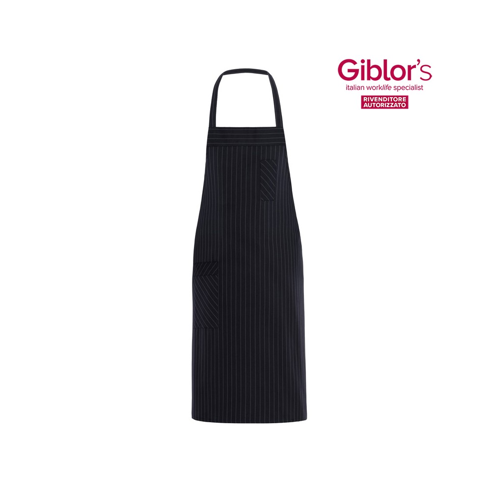 Louvre Apron with Bib Mixed Cotton Striped Professional Use